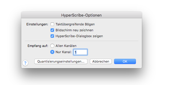 Dialogbox HyperScribe-Optionen 